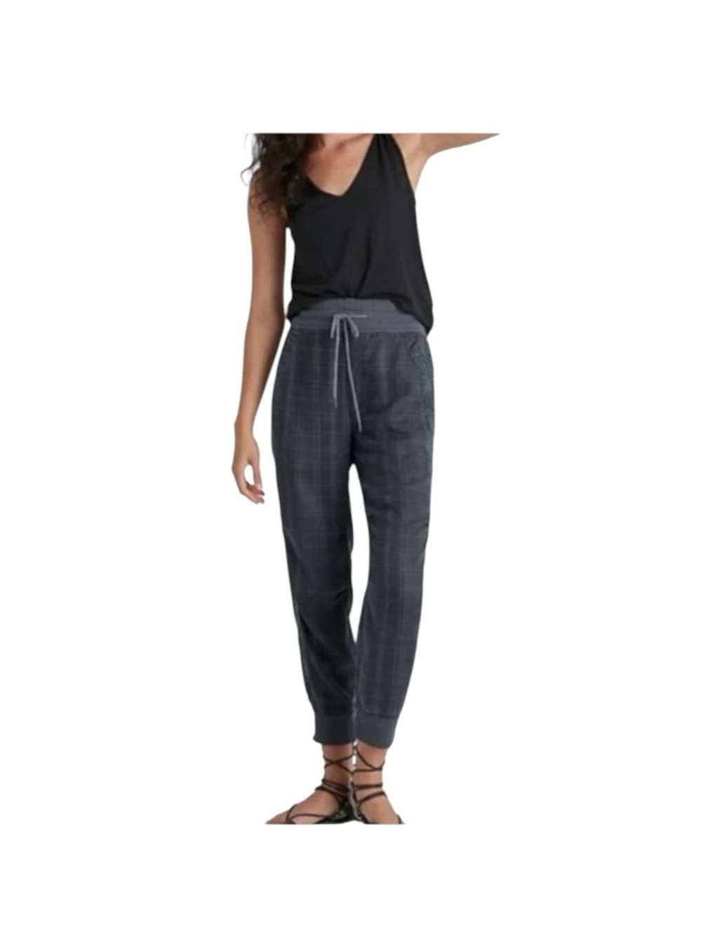 Anthropologie Kallie Joggers Plaid Leopard Print Carbon Gray Boho Pants L